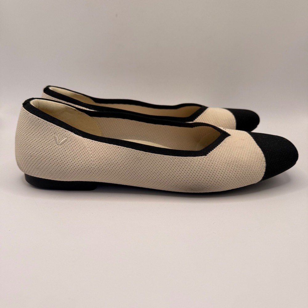 Vivaia Margot 2.0 Square Toe Ballet Flats Cream Black Knit Shoes Size 41